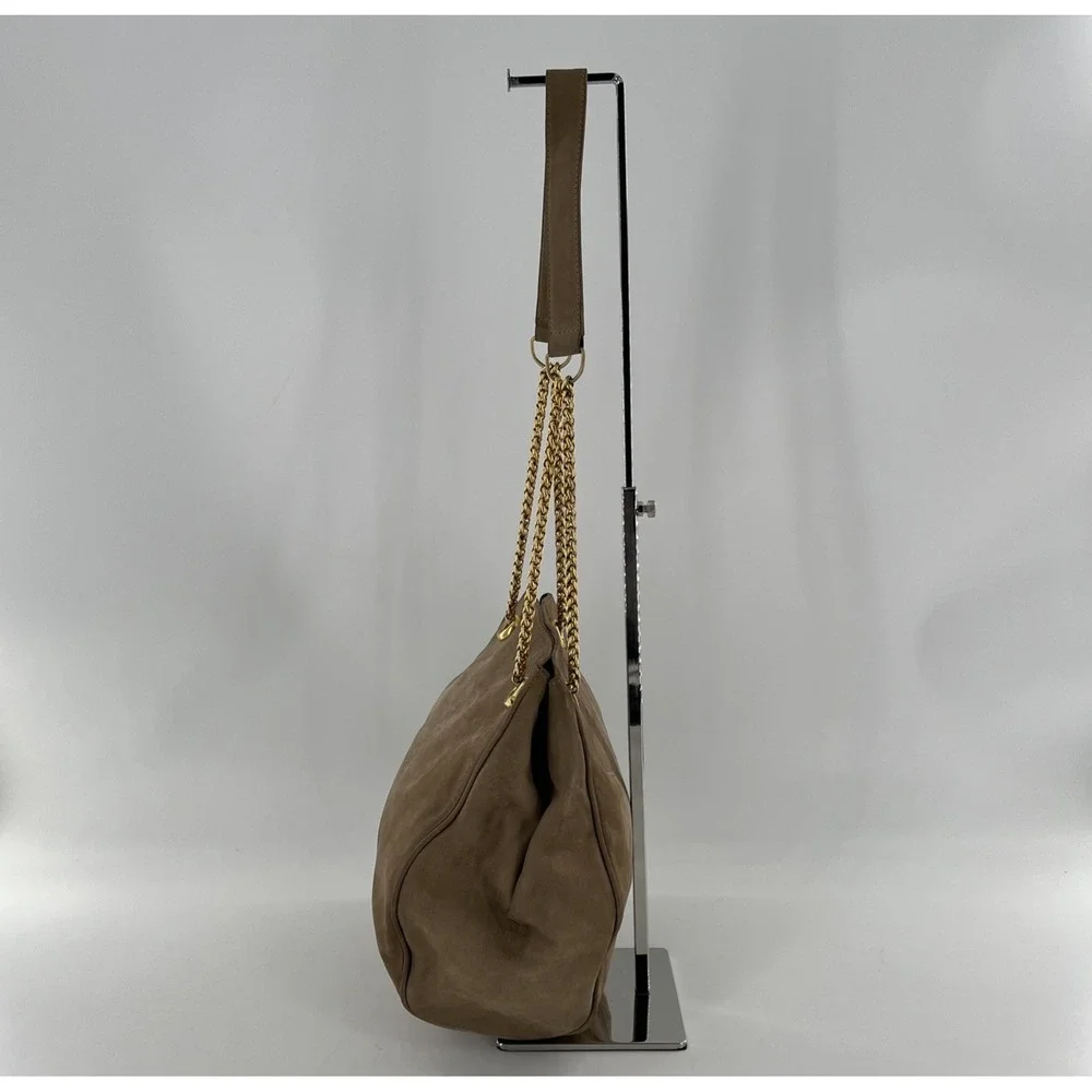 Rare De Vecchi Hamilton Hodge Shoulder Bag Nubuck Leather Gold Chain Strap Taupe